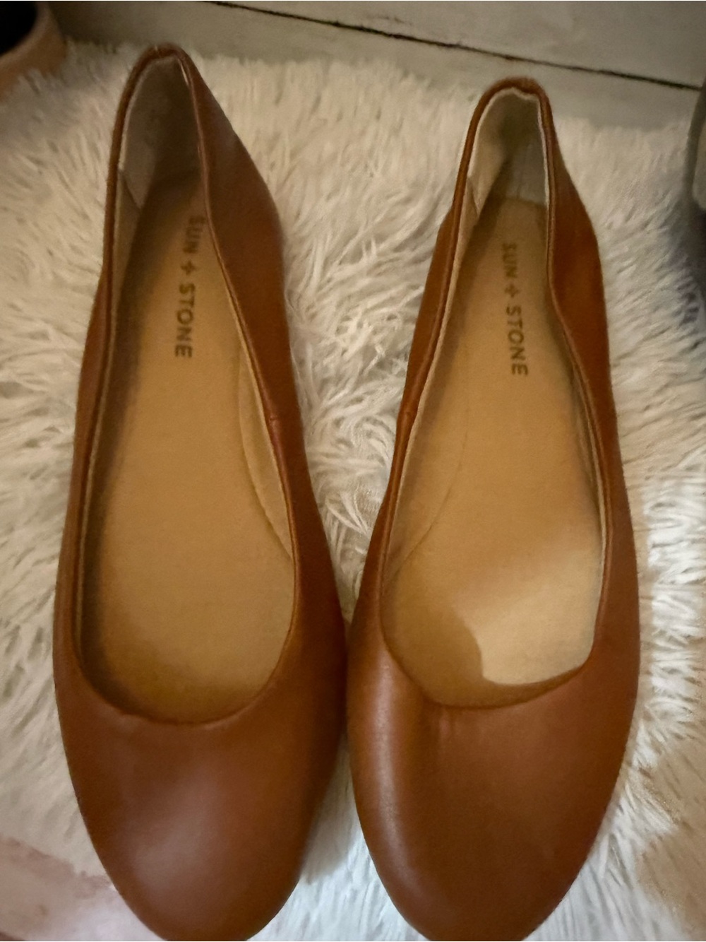 Sun + Stone Women's Cognac Leather Ballet Flats